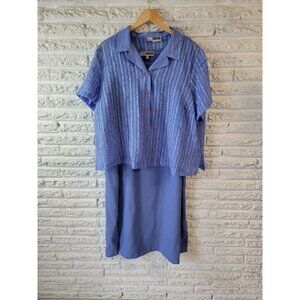 CM Shapes 2XWP Womens Blue Crepe Tank Dress Sheer Overlay Knee Slit Shift BLU27E